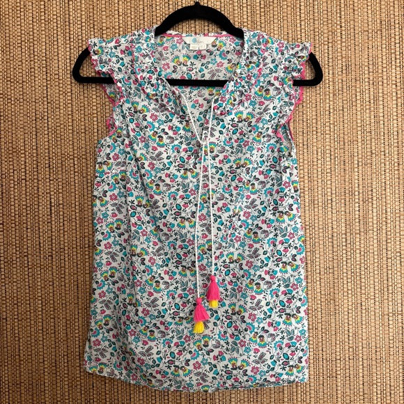 Boden Laurie Tassel Tie Cotton Blouse UK 6 US 2 Ivory Exotic Garden - Picture 2 of 6